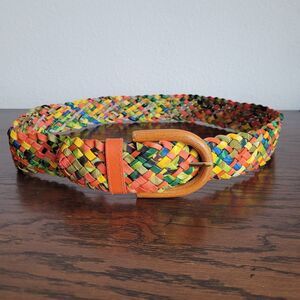 The Ritz Woven Fabric Belt M/L Adjustable Brown Buckle Vintage Taiwan